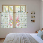 Easter Kitchen Curtains 45 Inch Long 2 Panel Set, Rod Pocket Window Treatment, Spring Bunny Ears Feet Flowers Green Plaid Light Filtering Short Curtains & Drapes for Bathroom Laundry 52"W x 45"L