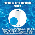 Doheny's PWW50L1 Pool Spa Filter | Filter for Waterway Teleweir 50 | Replaces Pleatco PWW50L, Unicel 4CH-949, Filbur FC-0172 | OD: 5”, Length: 13 3/16”, Top: Handle, Bottom: 1.5” Female SAE | 1-Pack