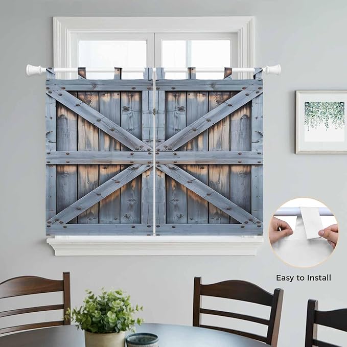 Farmhouse Wood Grain Bedroom Curtains 63 Inch Length, Window Curtains Tab Top, Vintage Country Barn Gate Textured Light Filtering Window Treatments Drapes 42"x63" 2 Panel