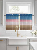 Blue Pink Brown Gradient Wood Grain Window Valance Curtains, Vintage Wood Board Light Filtering Kitchen Valance with 3-inch Rod Pocket for Living Room Bathroom Bedroom,2 Panel,27.5x36In