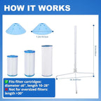 Skimzy Pool Filter Cleaner Rack - Upright Automatic Rotary Cleaning Tool for 3/4/6" Filter Cartridges | Water Saving Design, No Bending Over, DIY Operation