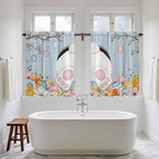 Easter Kitchen Curtains 54 Inch Long 2 Panel Set,Rod Pocket Window Curtains Panels,Spring Watercolor Bunny Eggs Flower Wood Grain Blue Light Filtering Drapery Draperies for Bathroom 52"W x 54"L