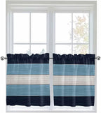 Vintage Country Woodcuts Window Valance Curtains, Blue Gradient Striped Light Filtering Kitchen Valance with 3-inch Rod Pocket for Living Room Bathroom Bedroom,2 Panel,27.5x36In