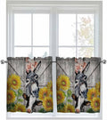 Farmhouse Half Window Curtains 24 Inches Long, Vintage Sunflowers Animals Printed Wood Grain Window Treatment Curtain Drapes, Short Curtains Tiers for Kitchen Over Sink, 27.5"x24", 2 Panels