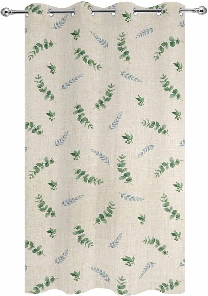 Leaf Outdoor Curtains for Patio Summer Jugal Leaves Pastoral Plant Linen Waterproof Outside Curtains with Grommet Top Weatherproof Curtain for Cabana Pergola Gazebo, 1 Panel, 54" W x 84" L
