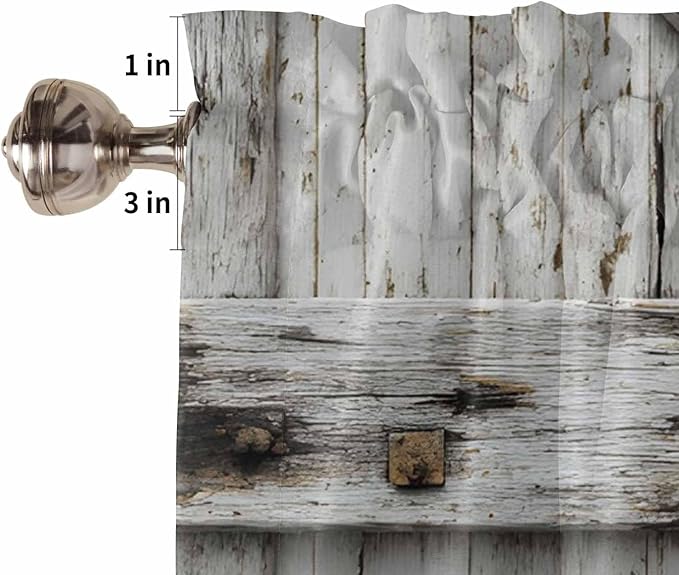 Vintage Gate Kitchen Curtains 54 Inches Length, Farmhouse Wooden Grain Shabby Chic Door Window Treatment Curtain Drapes, Decorative Window Curtains for Bedroom Cafe, 52"x54", 2 Panels