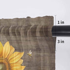 Summer Sunflower Sheer Valance Curtains, Yellow Floral Plants Bees Brown Wood Grain Light Filtering Kitchen Valances Rod Pocket Voile Curtain Window Treatment for Bedroom/Living Room/Basement 60Wx18L