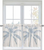 Summer Coconut Tree on Vintage Wood Grain Window Valance Curtains, Seaside Plants Light Filtering Kitchen Valance with 3-inch Rod Pocket for Living Room Bathroom Bedroom,2 Panel,27.5x36In