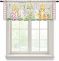 Easter Sheer Valances for Windows 42"x12", Light Filtering Kitchen Curtains Valance, Country Gnomes Duck Floral Eggs Pink Buffalo Check Rod Pocket Chiffon Curtains for Living Room Bedroom Cafe