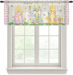 Easter Sheer Valances for Windows 54"x18", Light Filtering Kitchen Curtains Valance, Country Gnomes Duck Floral Eggs Pink Buffalo Check Rod Pocket Chiffon Curtains for Living Room Bedroom Cafe