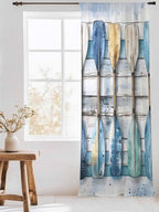 Sheer Curtains 108 Inches Long, Lake Paddle Striped Semi Sheer Curtains Light Filtering Window Treatment, Watercolor Vintage Wood Grain Privacy Voile Drapes for Living Room Bedroom 52x108 Inch