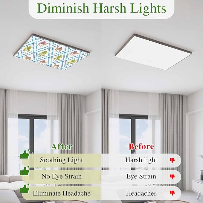 3 Pack Fluorescent Light Cover, Camels Palm Trees Light Covers for Ceiling Lights, Tropical Desert Animal Plants Polka Dot Magnetic Lights Filters Ceiling Shade for Classroom/Office - 4 x 2 Feet