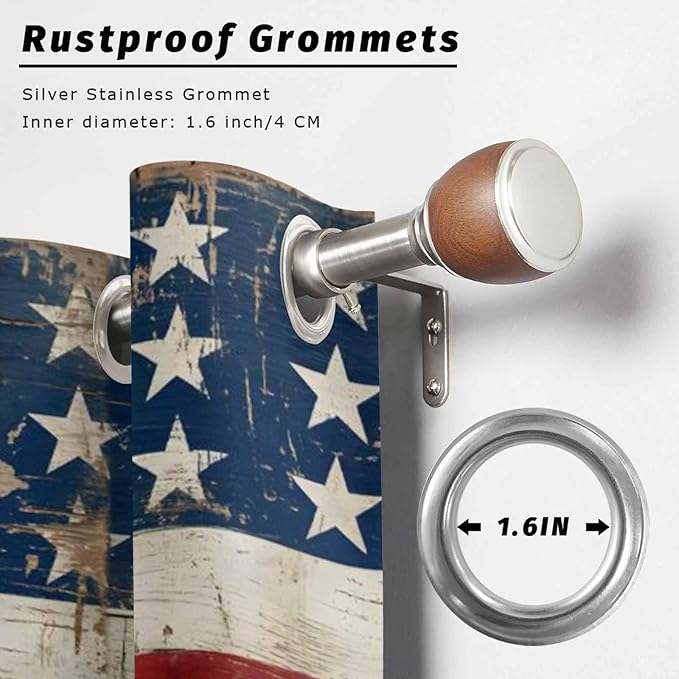 4th of July Outdoor Curtains for Patio USA Flag Independence Day Vintage Waterproof Outside Curtains with Grommet Top Weatherproof Curtain for Cabana Pergola Gazebo, 2 Pack, 54" W x 95" L