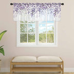 Eucalyptus Leaves Sheer Valance Curtains, Purple Leaves Idyllic Winds Farmhouses Light Filtering Kitchen Valances Rod Pocket Voile Curtain Window Treatment for Bedroom/Living Room/Basement 60Wx18L