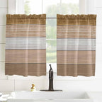 Retro Farm Wood Board Window Valance Curtains, Brown Graduality Striped Light Filtering Kitchen Valance with 3-inch Rod Pocket for Living Room Bathroom Bedroom,2 Panel,42x54In