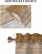 Retro Farm Wood Board Window Valance Curtains, Brown Graduality Striped Light Filtering Kitchen Valance with 3-inch Rod Pocket for Living Room Bathroom Bedroom,2 Panel,27.5x45In