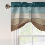 Teal Brown Tie Up Valance Curtains for Windows, Kitchen Curtains Window Shades, Farmhouse Vintage Abstract Wooden Grain Light Filtering Roman Curtain Valances for Bedroom/Bathroom/Cafe 60"x18"