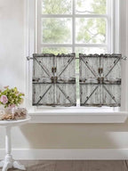 Vintage Gate Half Window Curtain 36 Inches Long, Farmhouse Wooden Grain Shabby Chic Door Window Treatment Curtain Drapes, Small Tier Curtains for Bathroom Over Sink, 27.5"x36", 2 Panels