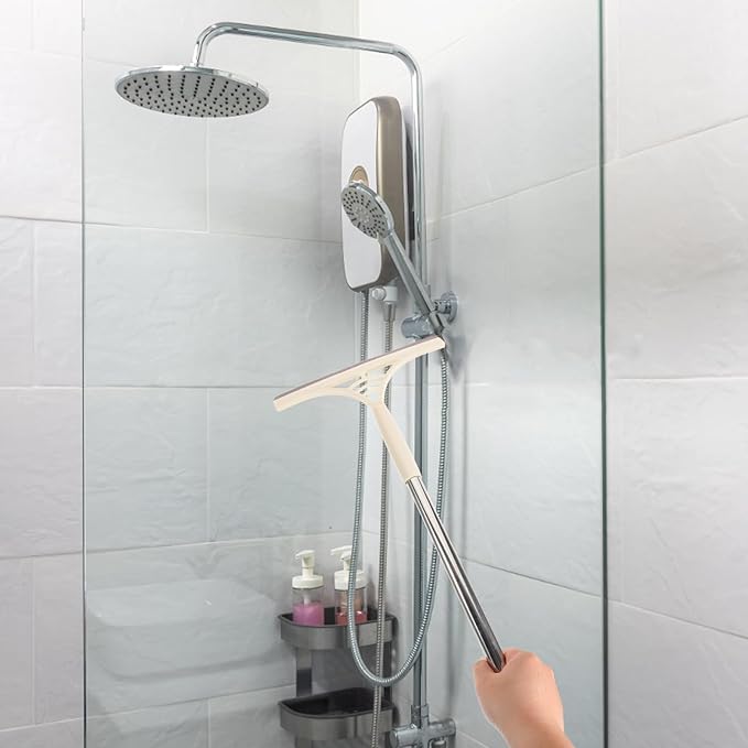 Multi-Function Window Squeegee with Water Scraper for Wet and Dry Cleaning, Khaki Bathroom Cleaner Tool for Shower Doors, Mirrors, Glass and Screen Surfaces