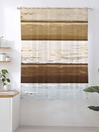 Sheer Curtains 72 Inches Long, Wood Grain Brown Semi Sheer Curtains Light Filtering Window Treatment, Farmhouse Vintage Country Geometric Privacy Voile Drapes for Living Room Bedroom 52x72 Inch