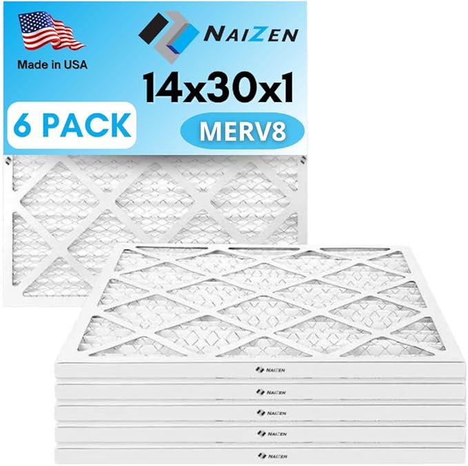 NAIZEN Air Filter Replacement Set, 14x30x1 inches, MERV 8, 6 Pack, Pleated