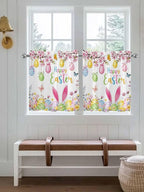Happy Easter Half Window Curtain 36 Inches Long, Spring Watercolor Bunny Eggs Flower Branch Window Treatment Curtain Drapes, Small Tier Curtains for Bathroom Over Sink, 27.5"x36", 2 Panels