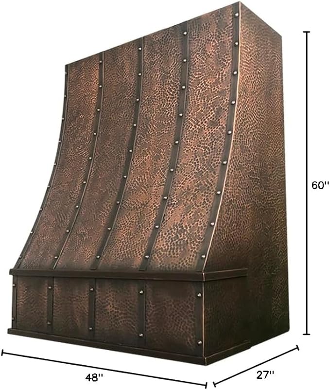 CT Copper Tailor Sloped Copper Vent Hood Island Mount,60'' W,48''H,1260 CFM Exhaust Fan,Stainless Steel Vent,LED Light,Dishwasher-Safe Baffle Filters,VH8TR1