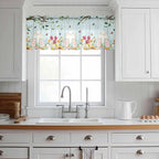 Easter Sheer Valances for Windows 54"x18", Light Filtering Kitchen Curtains Valance, Spring Watercolor Eggs Tulip Wooden Grain Teal Rod Pocket Chiffon Curtains for Living Room Bedroom Cafe