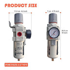 RIH Pneumatics 1/2"NPT Air Filter Pressure Regulator Combo Piggyback, 5 Micron Brass Element, Poly Bowl, Semi-Auto Drain, Metal Bracket, 0-150 psi Gauge Air Tool Compressor Filter with Gauge (1/2"NPT)