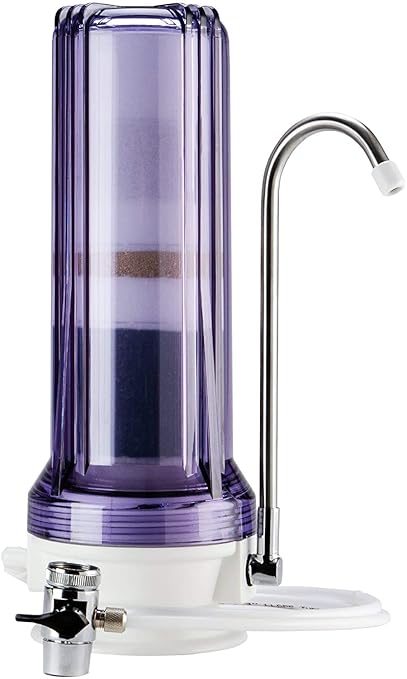 iSpring CT10-CL Countertop Water Filter, Multi-Layer Faucet Water Filter System with Versatile Faucet Adapter, Reduces Heavy Metals, Bad Odor, and Chlorine, Clear