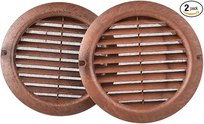 VENTS-US - 6" Brown Round Plastic Vent Cover with Built-in Insect Screen Mesh and Flange - for Air Supply or Exhaust Applications - Compatible with 6 Inch Duct Diameter (2-Pack)