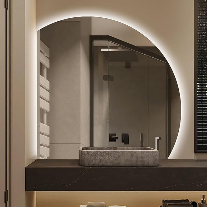 Bathroom Wall Mounted Mirror, LED Illuminated Vanity Mirror with Demister Pad, Mirror for Wall Decor Mirror with Anti-Fog, Dimmable Light Function, Touch Switch (Color : Right Cut, Size : 31.