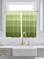 Gradient Green Wooden Board Window Valance Curtains, Retro Country Wood Grain Light Filtering Kitchen Valance with 3-inch Rod Pocket for Living Room Bathroom Bedroom,2 Panel,52x45In