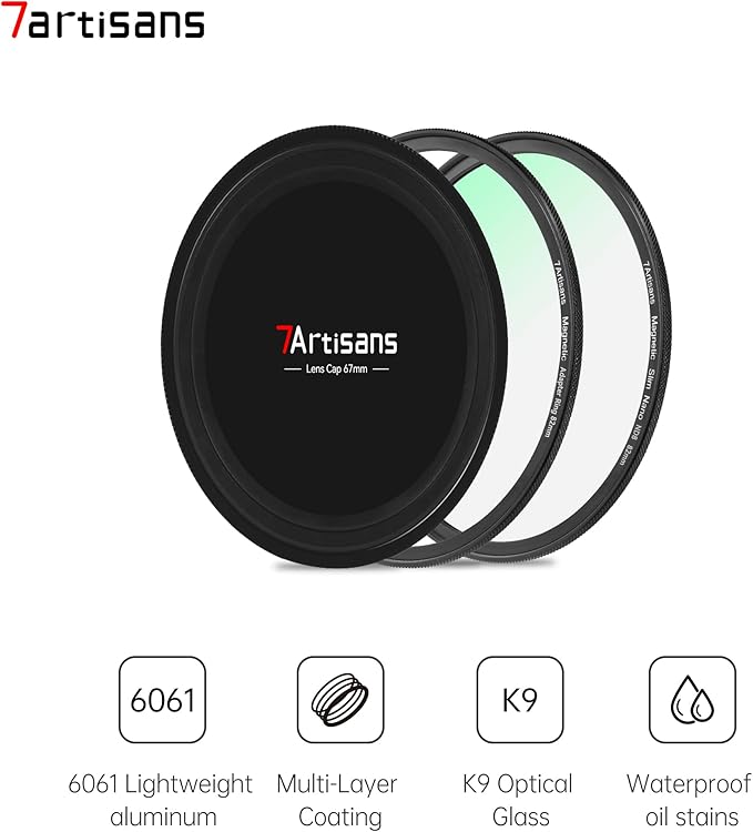 7artisans Nano Magnetic Filter UV Filter ND Light Reduction Filter/CPL Polarization Filter/GND Gradient Filter/Black Mist 1/4 Portrait Photography Filter Suitable for Lens(67mm 3-in-1 Set)