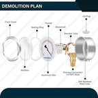 MEASUREMAN 2-1/2" dial,Glycerin Filled, Stainless Steel case, Brass Inside, 30inHg/-100kpa-0,1/4" NPT Lower Mount