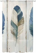 Sheer Curtains 108 Inches Long, Boho Blue Feathers Semi Sheer Curtains Light Filtering Window Treatment, Farmhouse Vintage Wooden Grain Privacy Voile Drapes for Living Room Bedroom 52x108 Inch