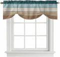 Teal Brown Tie Up Valance Curtains for Windows, Kitchen Curtains Window Shades, Farmhouse Vintage Abstract Wooden Grain Light Filtering Roman Curtain Valances for Bedroom/Bathroom/Cafe 54"x18"