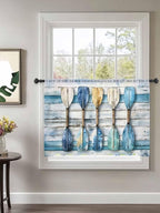Sheer Curtains 54 Inch Length, Lake Paddle Striped Semi Sheer Curtains Light Filtering Window Treatment, Watercolor Vintage Wood Grain Privacy Voile Drapes for Living Room Bedroom 52x54 Inch