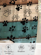 Sheer Curtains 72 Inches Long, Green Brown Paw Print Semi Sheer Curtains Light Filtering Window Treatment, Vintage Farmhouse Country Wooden Grain Privacy Voile Drapes for Living Room 52x72 Inch