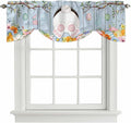 Easter Tie Up Valance Curtains for Windows, Kitchen Curtains Window Shades, Spring Watercolor Bunny Eggs Flower Wood Grain Blue Light Filtering Roman Curtain Valances for Bedroom/Bathroom/Cafe 54"x18"