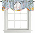 Easter Tie Up Valance Curtains for Windows, Kitchen Curtains Window Shades, Spring Watercolor Bunny Eggs Flower Wood Grain Blue Light Filtering Roman Curtain Valances for Bedroom/Bathroom/Cafe 54"x18"