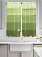 Gradient Green Wooden Board Window Valance Curtains, Retro Country Wood Grain Light Filtering Kitchen Valance with 3-inch Rod Pocket for Living Room Bathroom Bedroom,2 Panel,42x63In