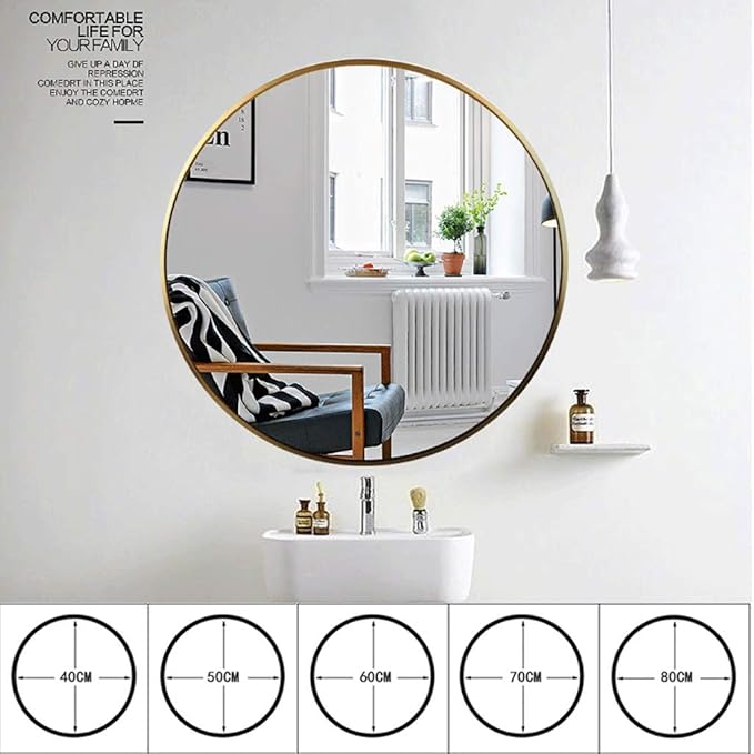 Round LED Bathroom Mirror Demister Pad IP44 Vanity Large Mirror Cold Light Dressing Wall Mirror (Color : Cold Light Size : 60cm) (White 80cm)