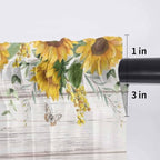 Farmhouses Sunflowers Sheer Valance Curtains, Retro Floral Leaves Red Truck Wood Grain Light Filtering Kitchen Valances Rod Pocket Voile Curtain Treatment for Bedroom/Living Room/Basement 54Wx18L