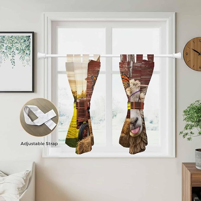 Farm Sheep Bedroom Curtains 63 Inch Length, Window Curtains Tab Top, Farmhouse Barn Funny Animals Butterfly Light Filtering Window Treatments Drapes 42"x63" 2 Panel