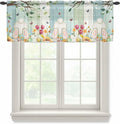 Easter Sheer Valances for Windows 42"x12", Light Filtering Kitchen Curtains Valance, Spring Watercolor Eggs Country Tulip Wooden Grain Rod Pocket Chiffon Curtains for Living Room Bedroom Cafe