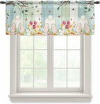 Easter Sheer Valances for Windows 42"x12", Light Filtering Kitchen Curtains Valance, Spring Watercolor Eggs Country Tulip Wooden Grain Rod Pocket Chiffon Curtains for Living Room Bedroom Cafe