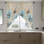 Spring Flowers Swag Valances for Windows, Vintage Rustic Tulips Floral Butterfly Khaki Rod Pocket Kitchen Curtains Valance, Kitchen Window Curtains Swag for Cafe Living Room, 2 Panels, 36x45 inch