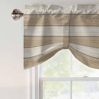 Brown Ombre Wooden Tie Up Valance Curtains for Windows, Kitchen Curtains Window Shades, Farmhouse Retro Khaki Wood Light Filtering Roman Curtain Valances for Bedroom/Bathroom/Cafe 60"x18"