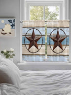 Vintage Western Star on Wood Grain Window Valance Curtains, Retro Wooden Texture Light Filtering Kitchen Valance with 3-inch Rod Pocket for Living Room Bathroom Bedroom,2 Panel,27.5x45In